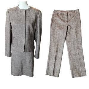 Evan-Picone Wool Blend Tweed 3 Piece Women's Suit Set Brown Size 8